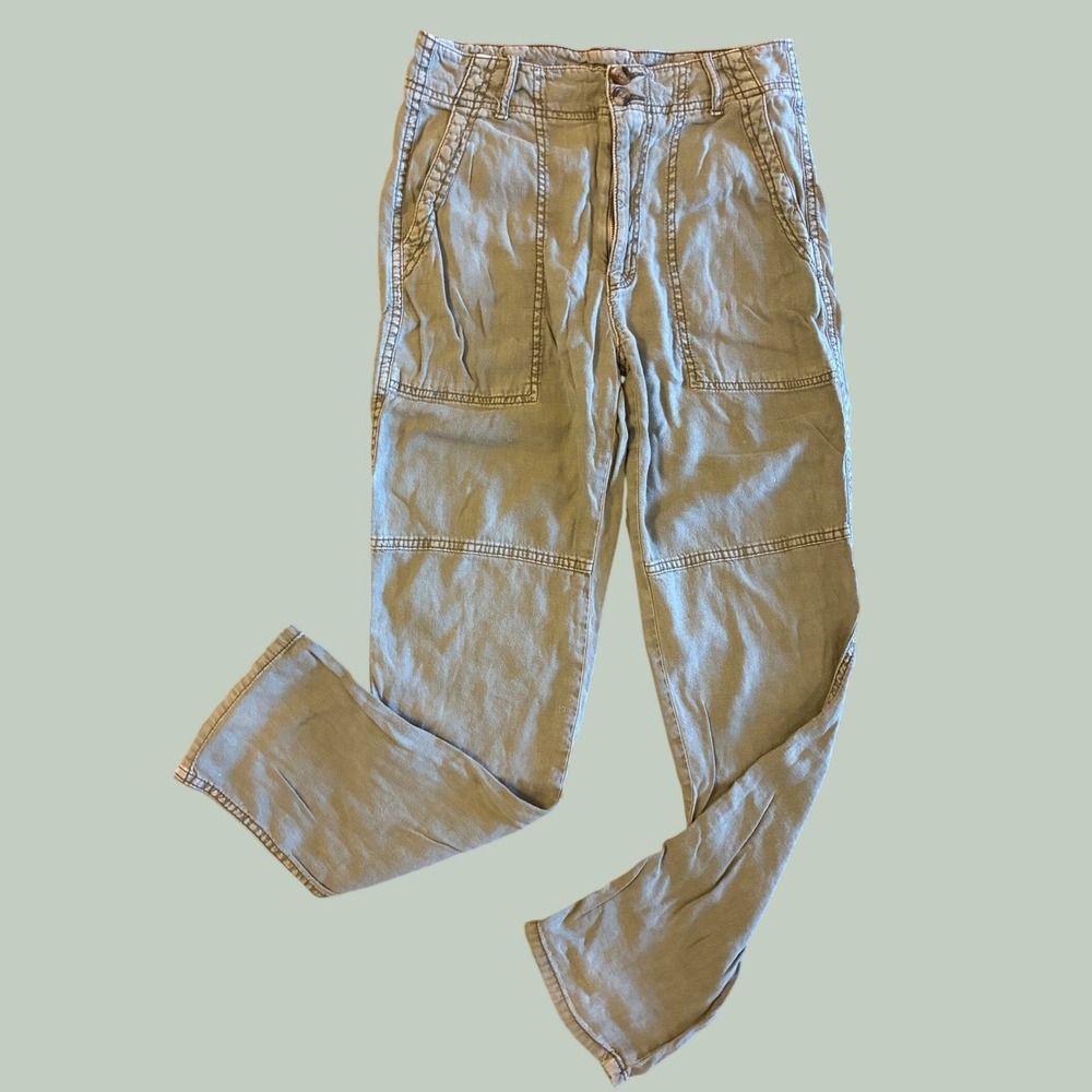 American Eagle Linen Blend Utility Pants Olive Green High Rise Carpenter Size 4